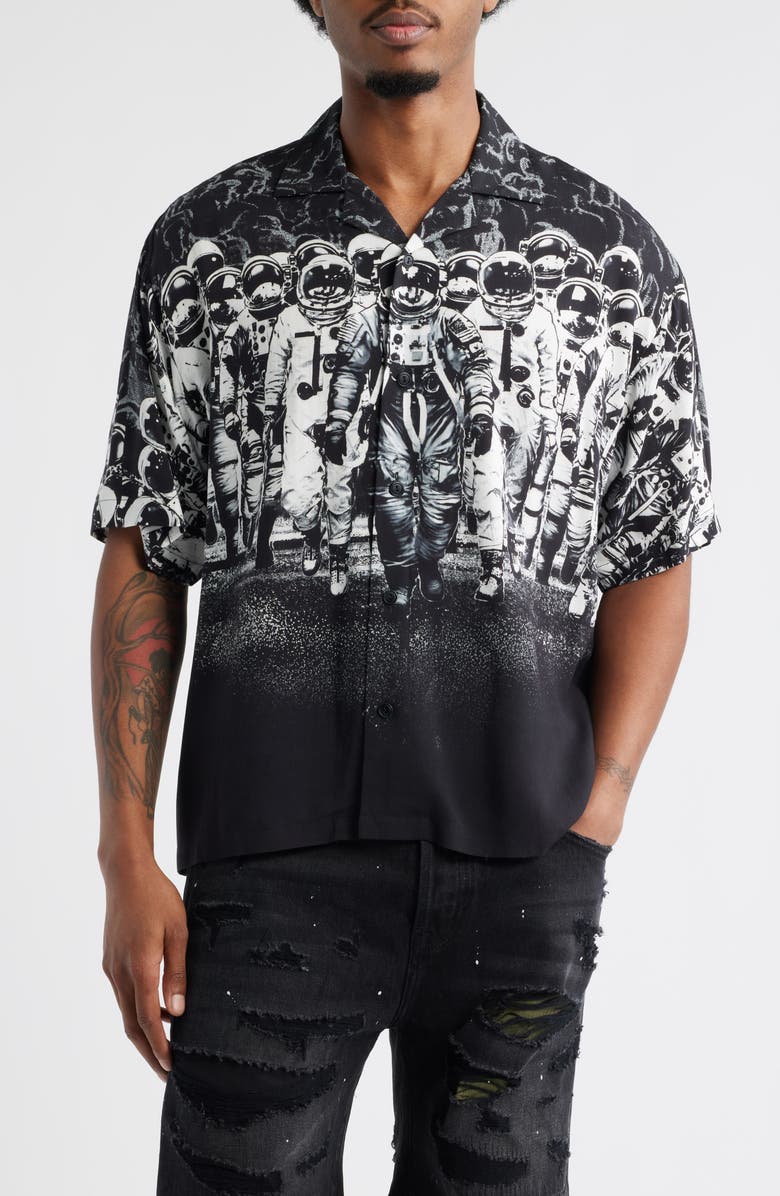 Billionaire Boys Club Journey Graphic Camp Shirt, Main, color, Black