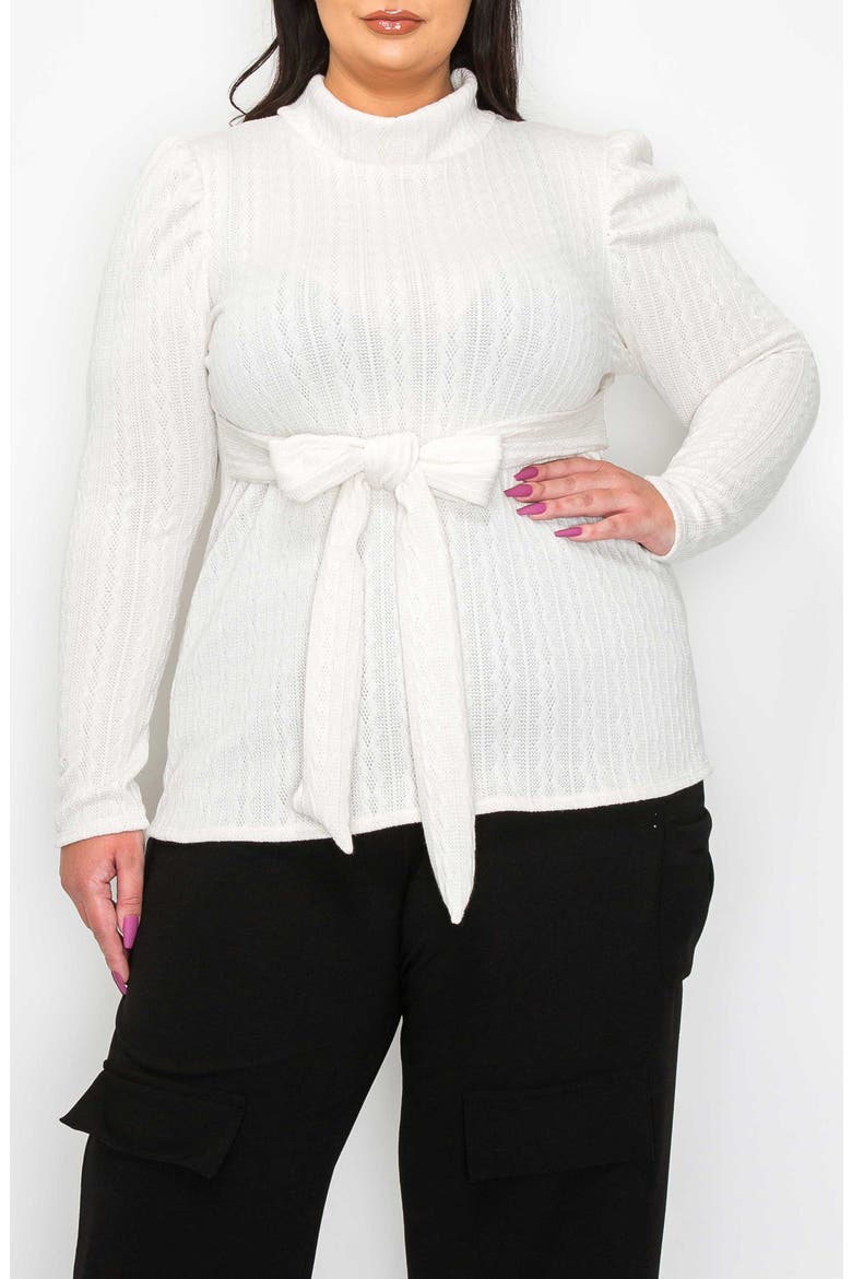 Catriona Waist Tie Mock Neck Sweater, Alternate, color, IVORY