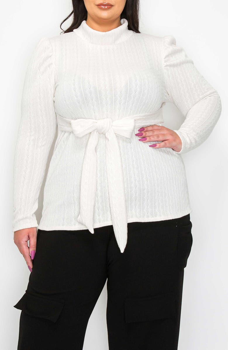 L I V D Catriona Waist Tie Mock Neck Sweater, Alternate, color, Ivory