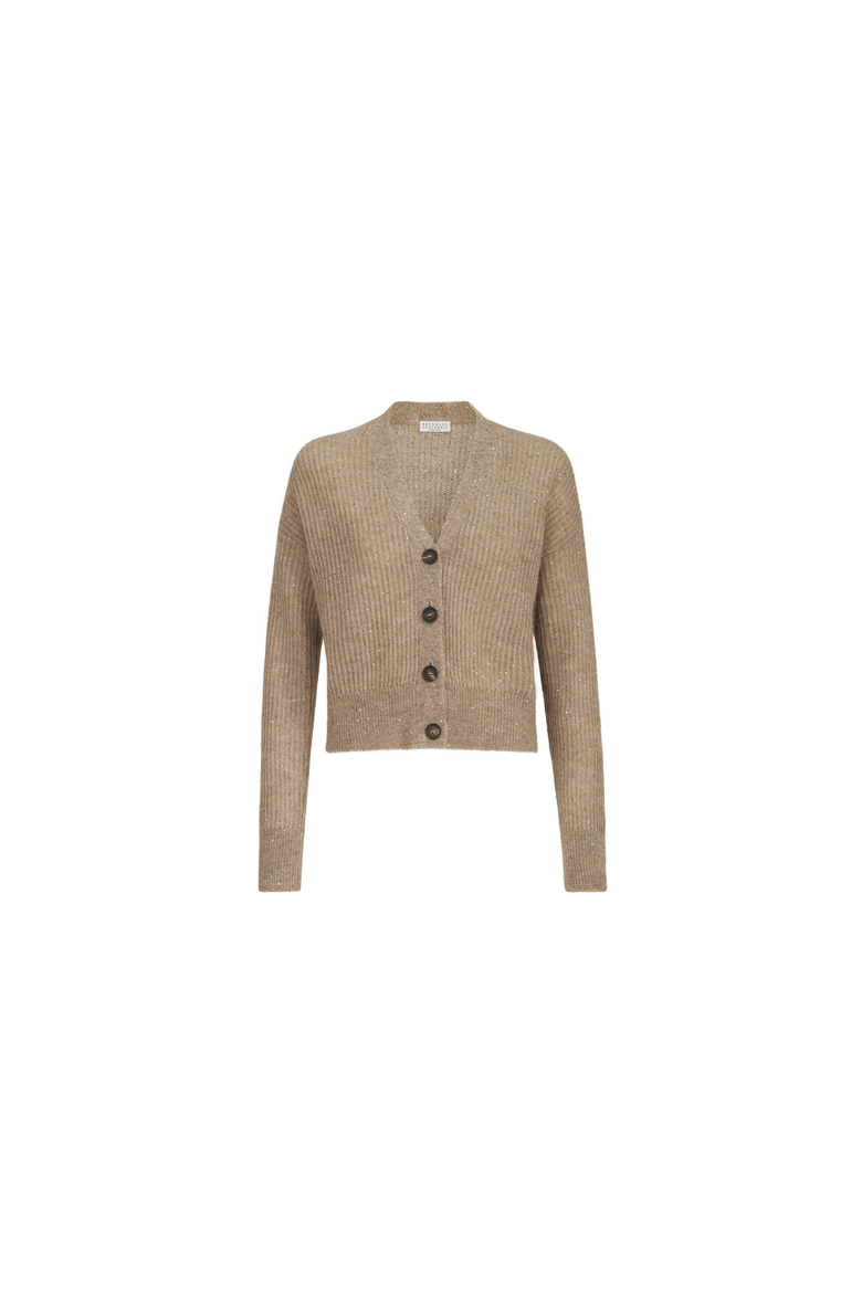 Mohair, cotton and wool Diamond yarn English rib cardigan, Alternate, color, Light Brown