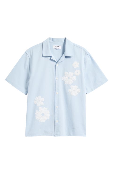 Didcot Flower Appliqué Cotton & Linen Camp Shirt