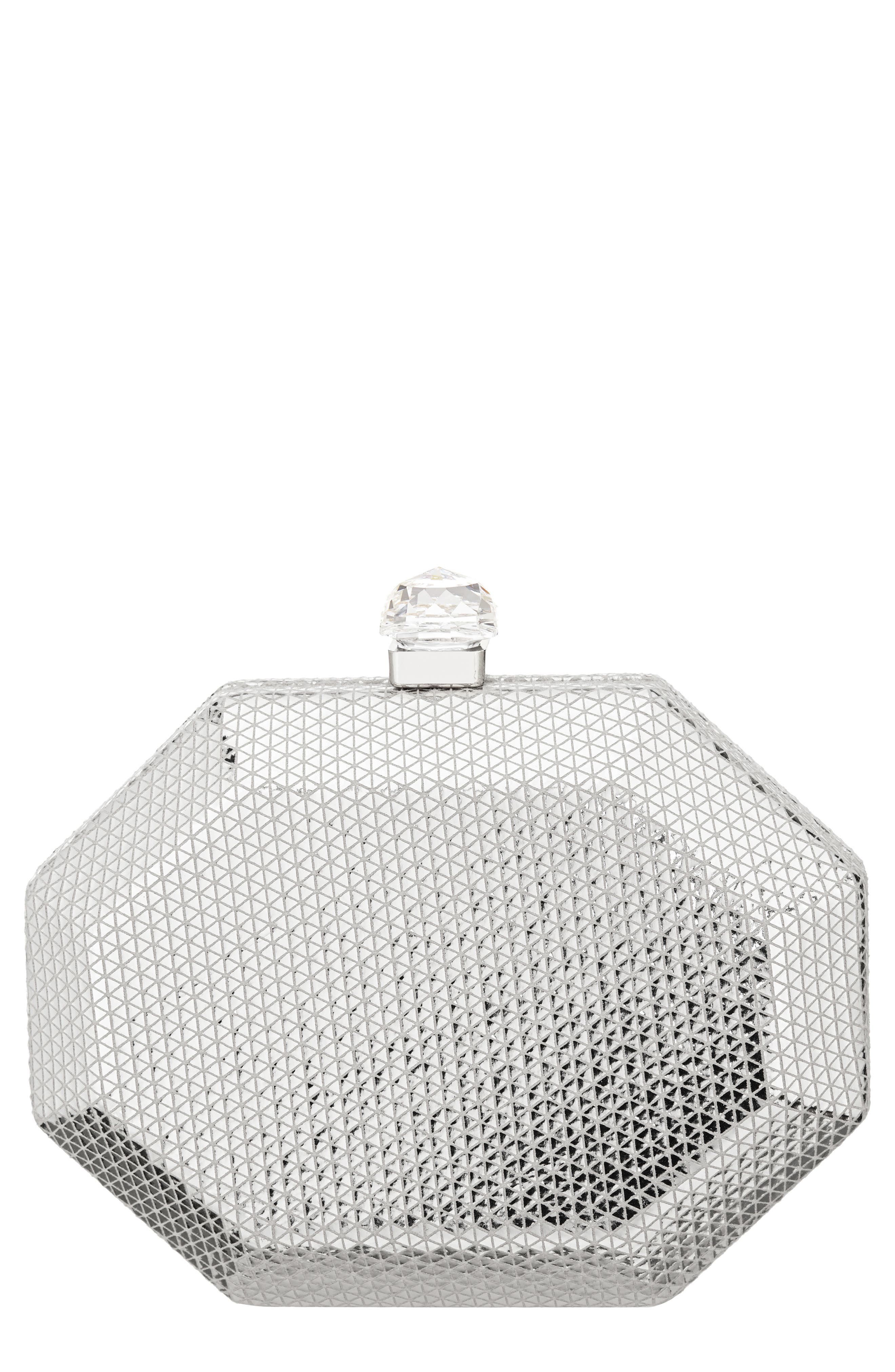 Nina Octagonal Minaudière Frame Clutch, Main, color, Silver
