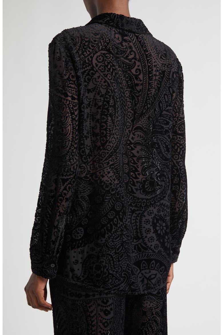 Paisley Devoré Velvet Button-Up Shirt, Alternate, color, PRINTED BLACK BASE