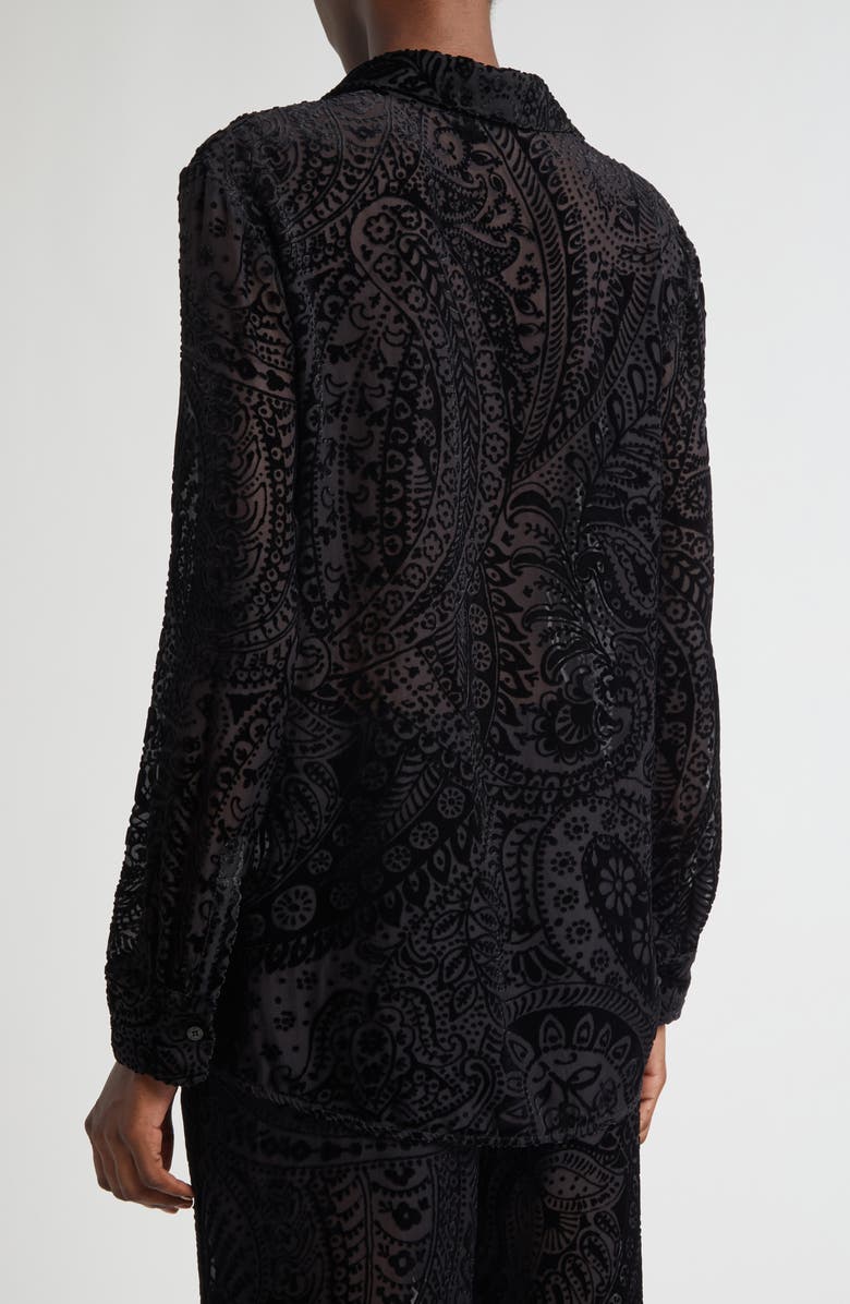 Etro Paisley Devoré Velvet Button-Up Shirt, Alternate, color, Printed Black Base