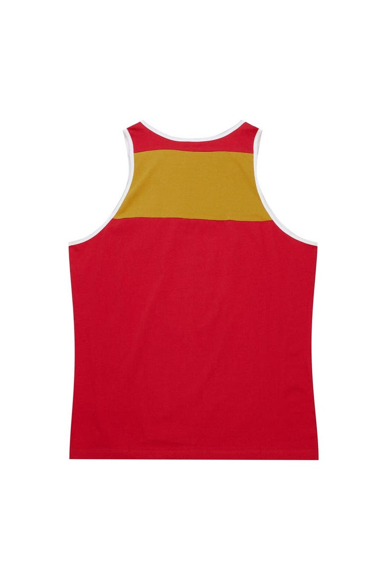 Men's Mitchell & Ness Scarlet/Gold San Francisco 49ers  Heritage Colorblock Tank Top, Alternate, color, Scarlet
