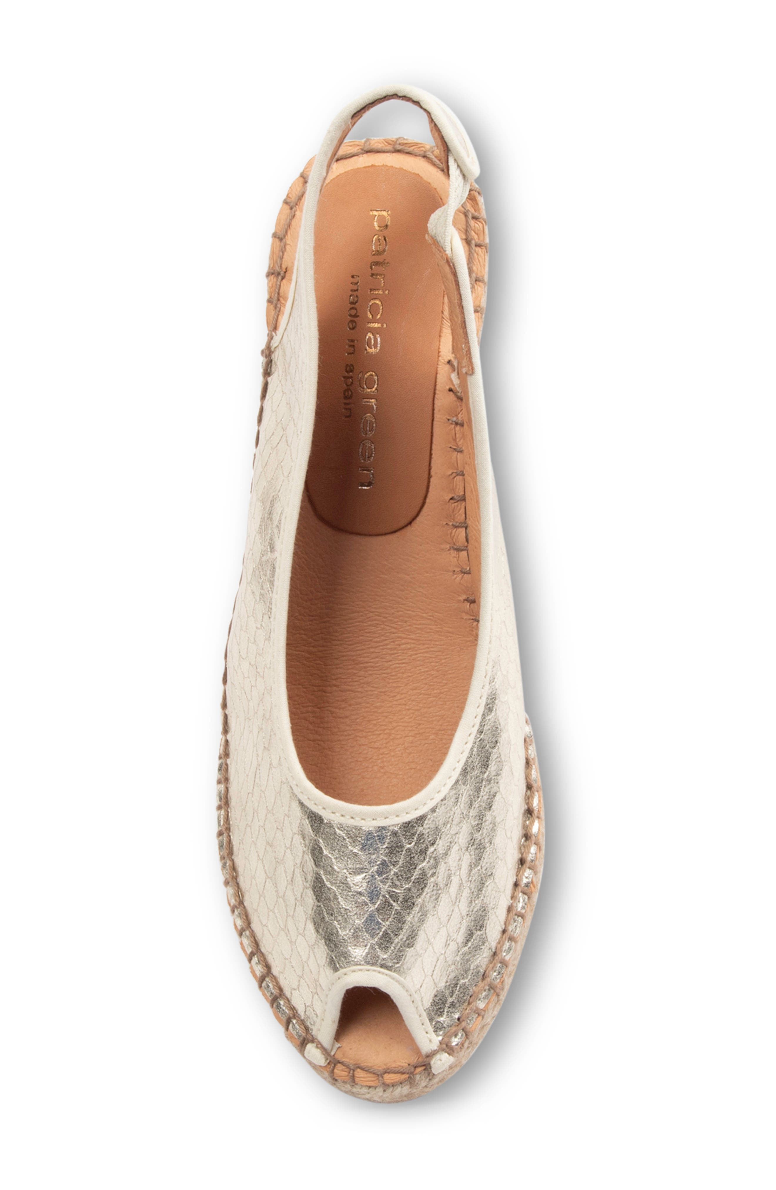 patricia green Nicola Slingback Espadrille Peep Toe Platform Wedge Sandal, Alternate, color, Gold Metallic Snake