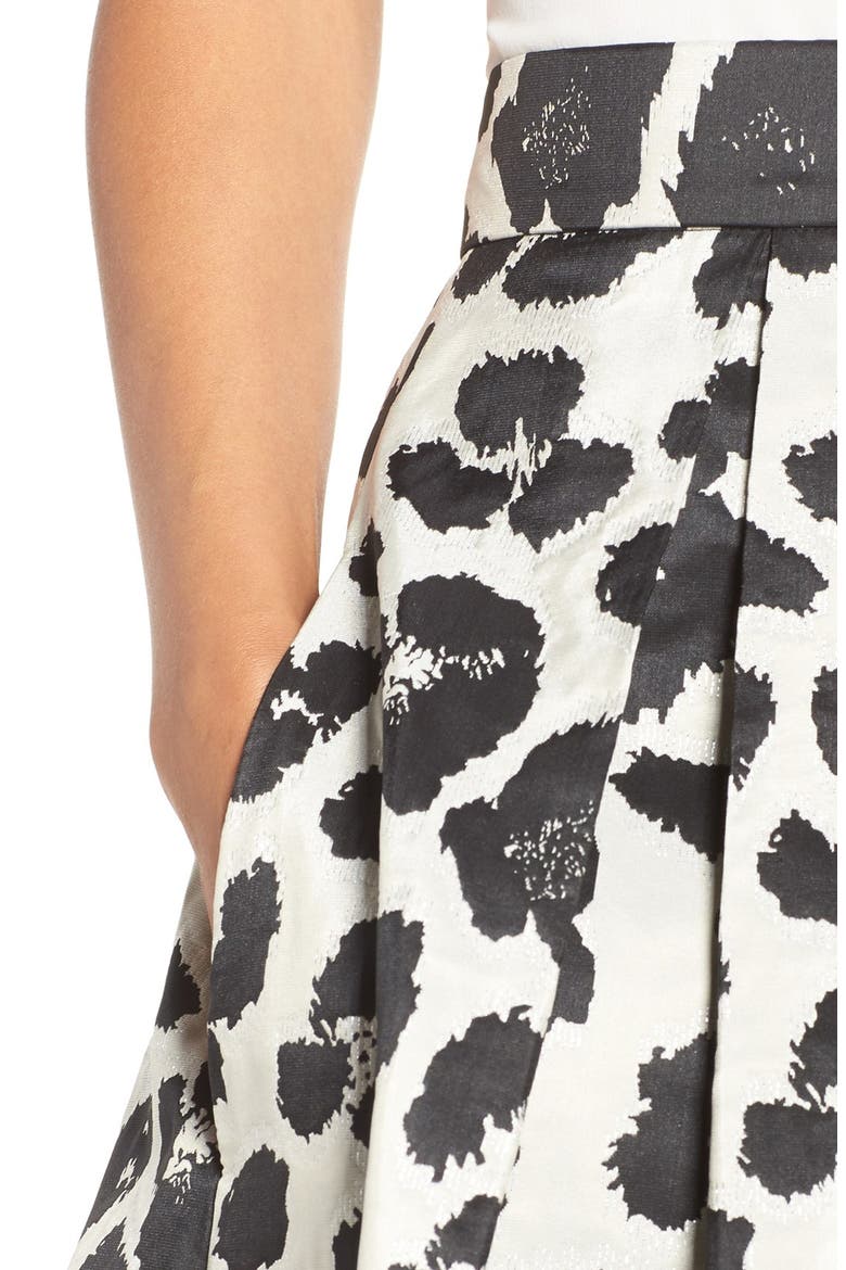 Metallic Jacquard Midi Skirt, Alternate, color, BLACK IVORY