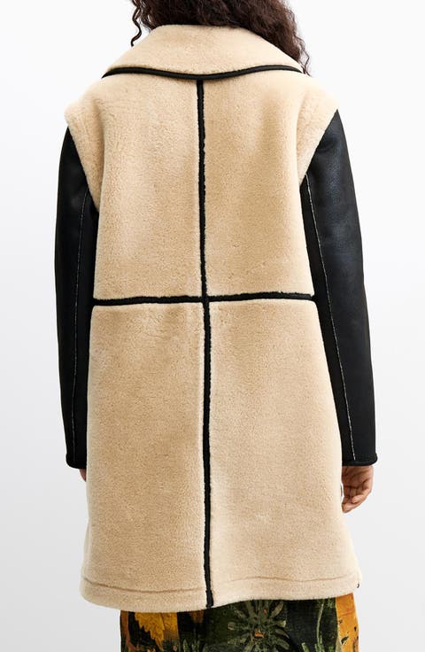 Faux Shearling Coat with Detachable Sleeves