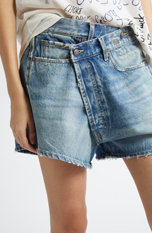 R13 Crossover Distressed Denim Shorts In Bain Blue