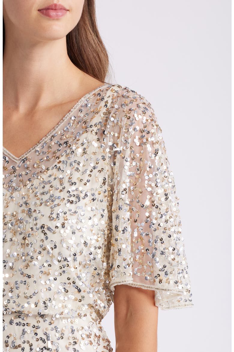 Beaded Capelet Gown, Alternate, color, CHAMPAGNE