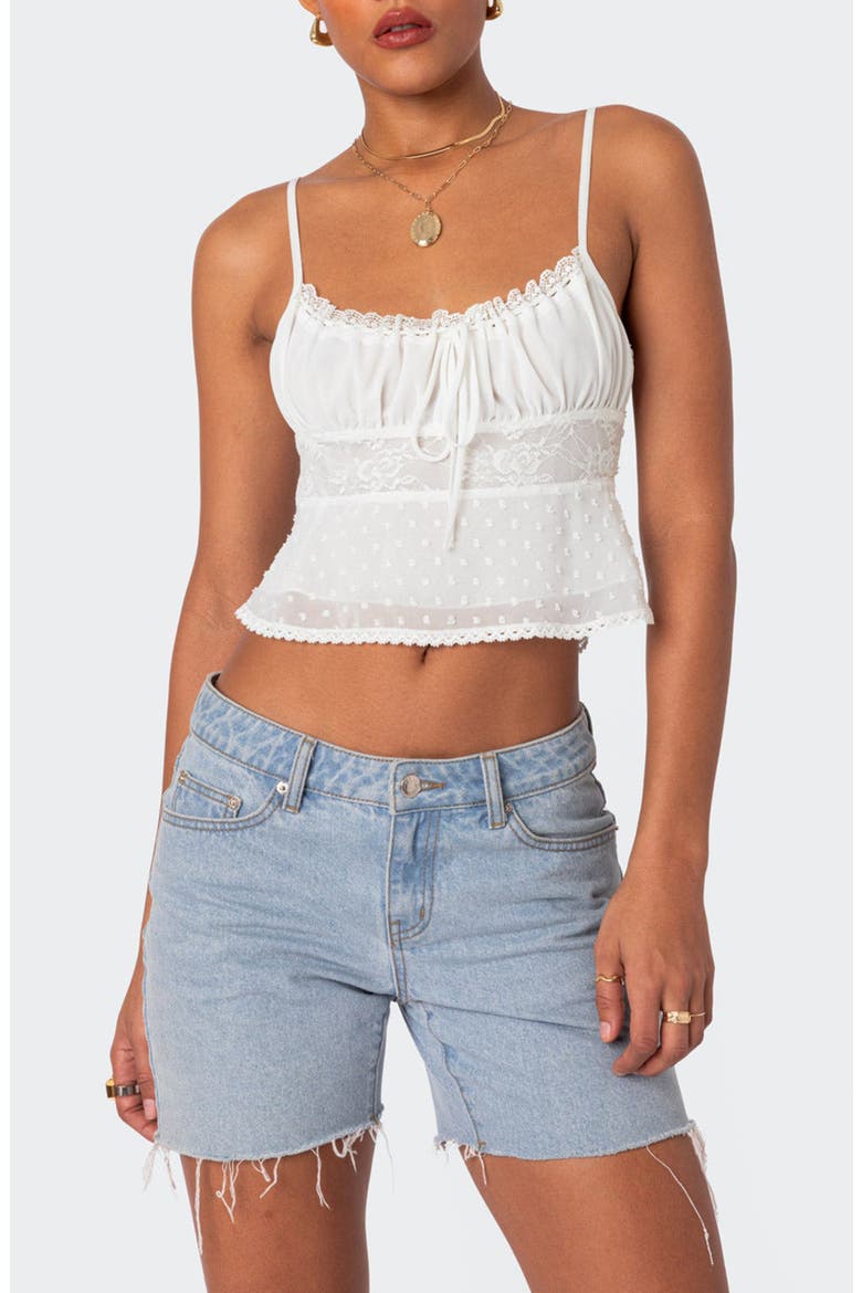 Wendy Tie Back Lace Crop Camisole, Main, color, WHITE