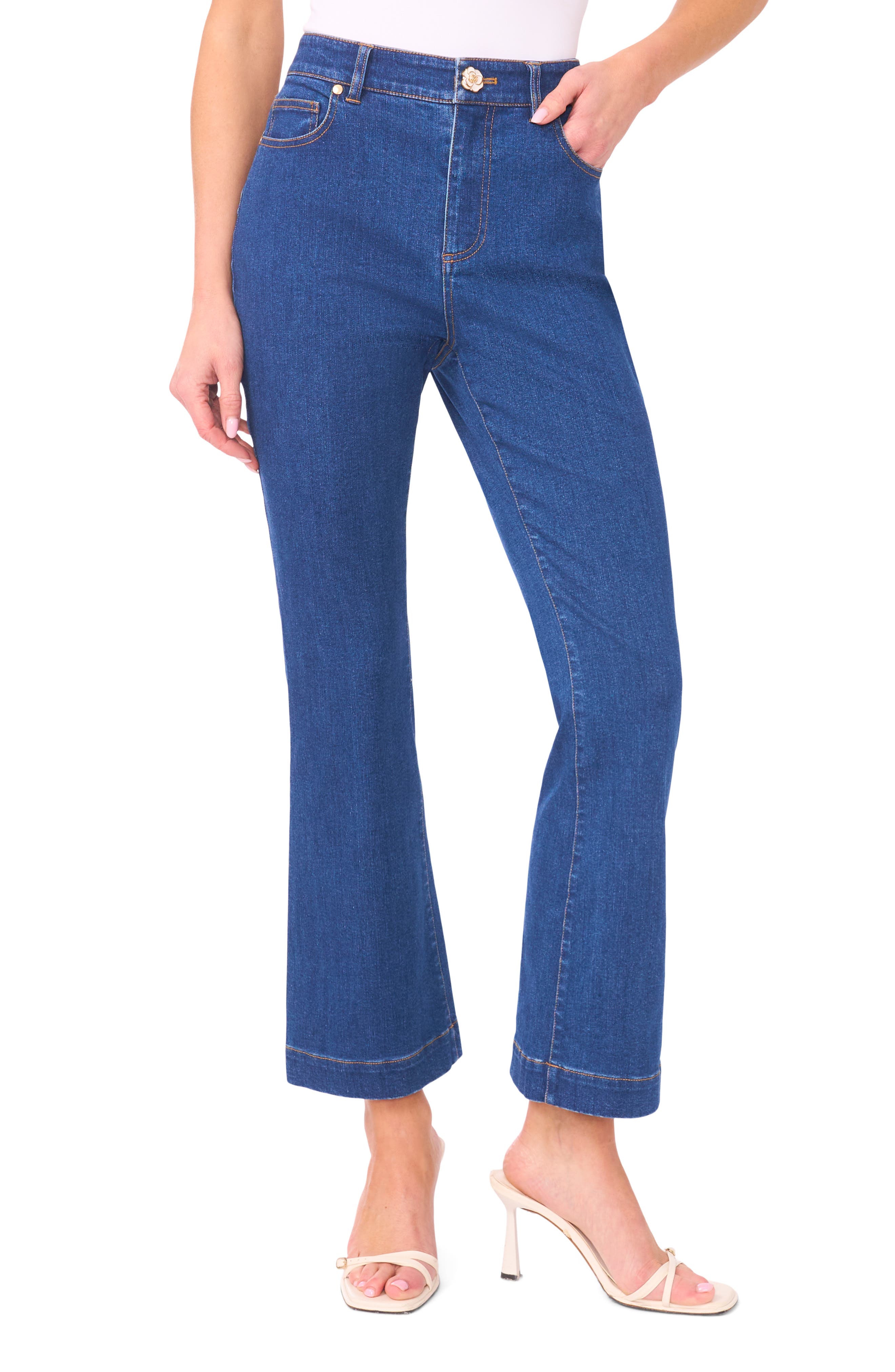 High Waist Flare Leg Ankle Jeans