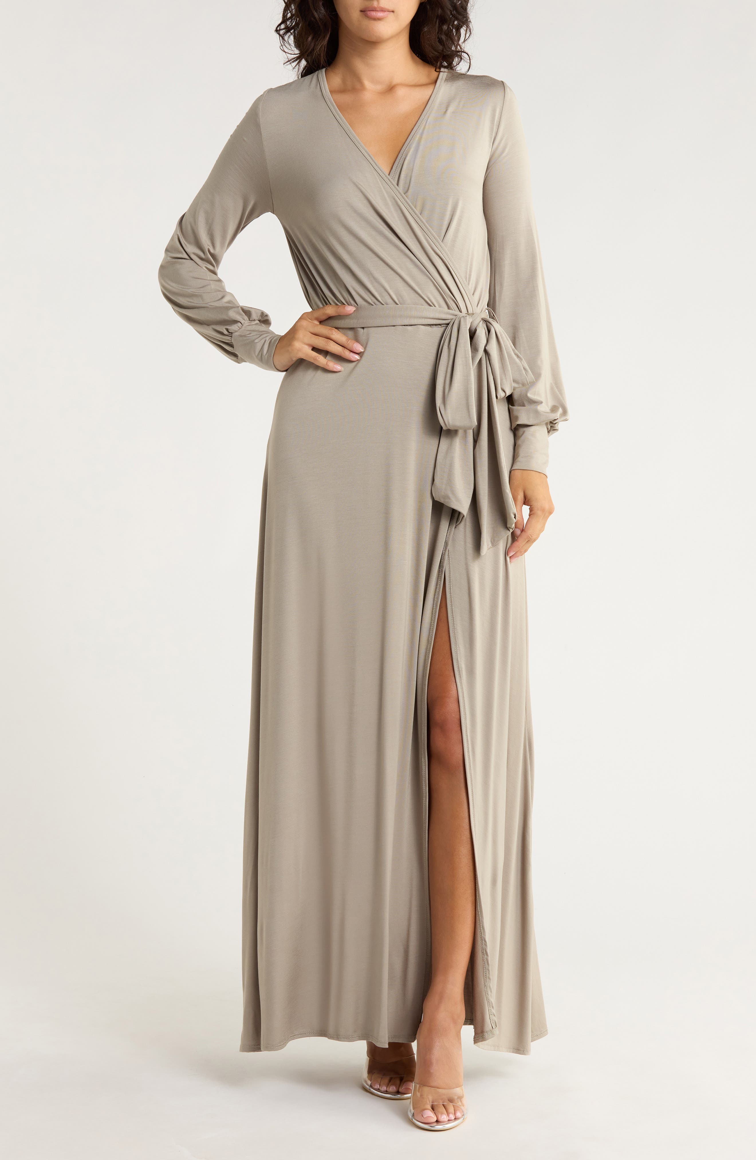 GO COUTURE Long Sleeve Wrap Maxi Dress