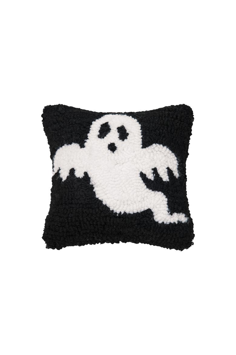 Cute Ghost Halloween Hooked Petite Mini Accent Pillow 8" x 8", Main, color, Black