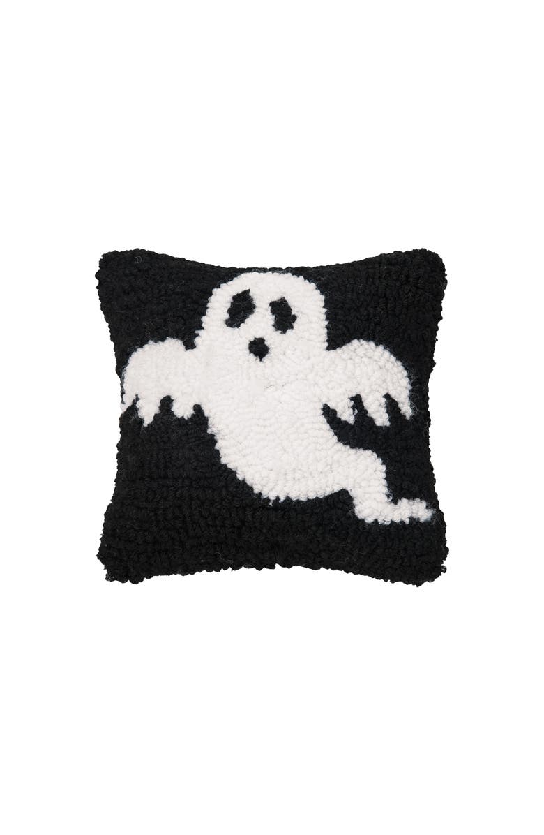 C&F Home Cute Ghost Halloween Hooked Petite Mini Accent Pillow 8" x 8", Main, color, Black