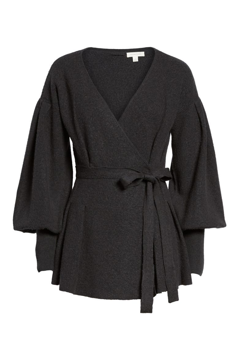 x Something Navy Wrap Cardigan, Alternate, color, GREY DARK CHARCOAL HEATHER