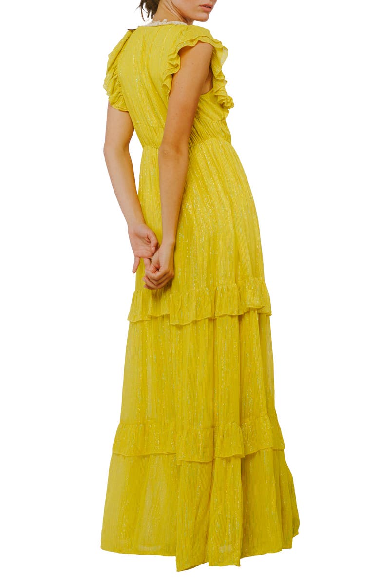 CIEBON Ryva Galey Metallic Stripe Ruffle Tiered Maxi Dress, Alternate, color, 
