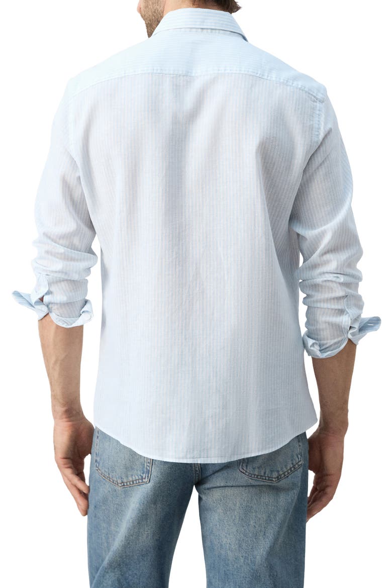 Regular Fit Stripe Cotton & Linen Button-Up Shirt, Alternate, color, SKY BLUE