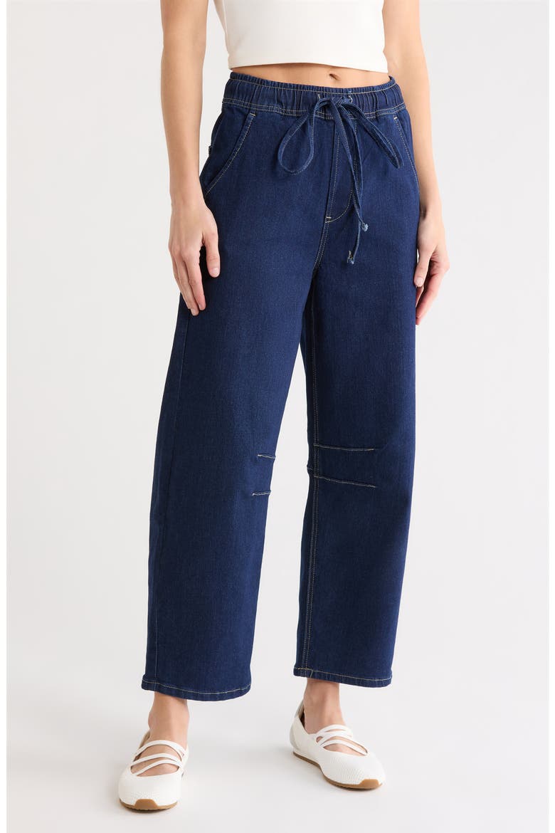Pull-On Barrel Leg Jeans, Main, color, DARK WASH