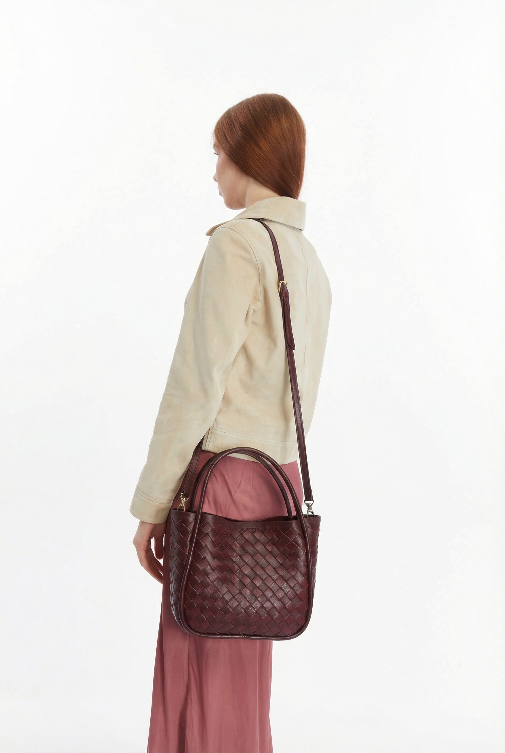 FURNIQ UK Portland Woven Leather Top Handle Bag, Alternate, color, Burgundy