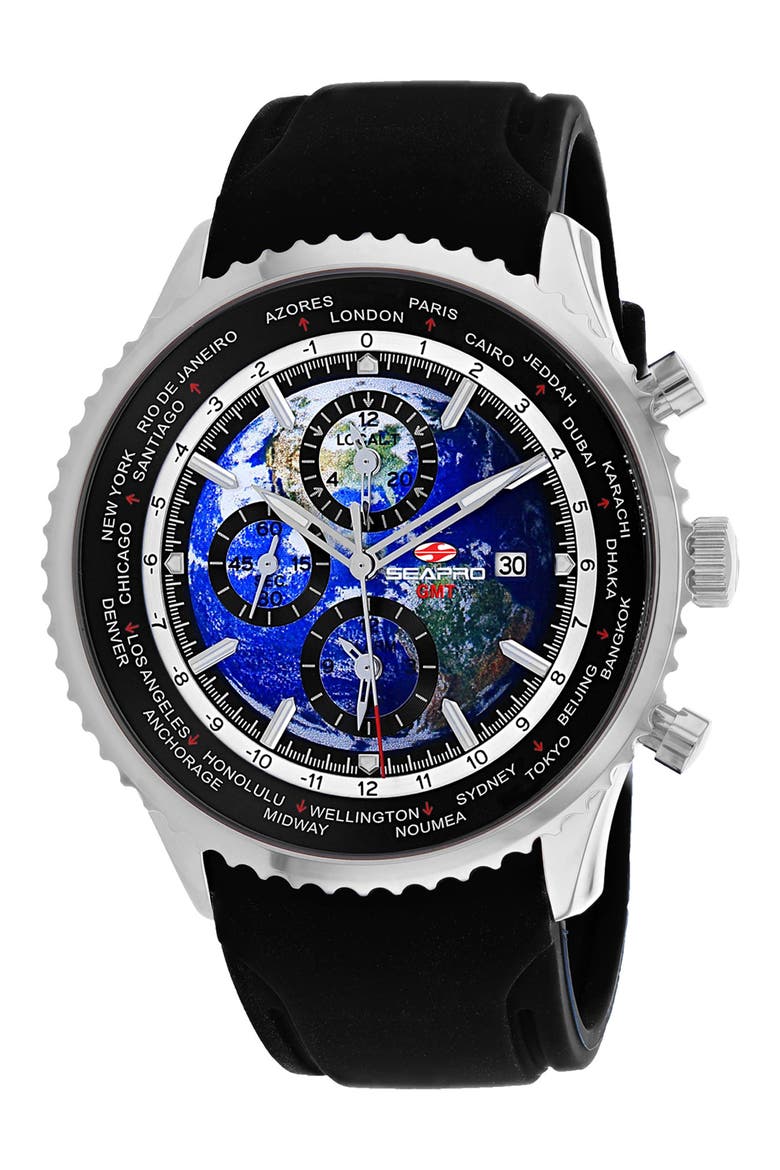 GMT Rubber Strap Watch, Main, color, BLUE