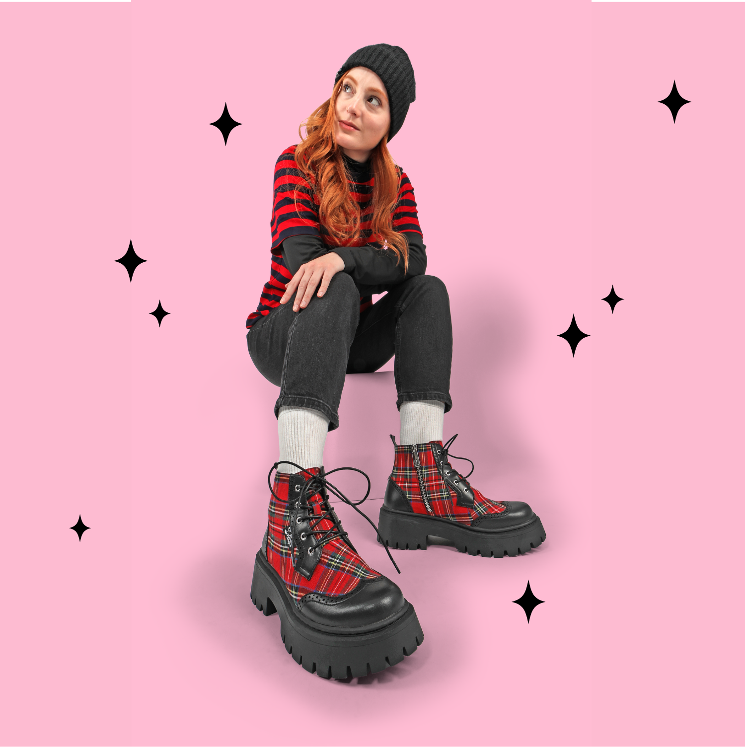 Hot Chocolate Design Red-Tartan Chunky Platform Boots, Alternate, color, Red Tartan