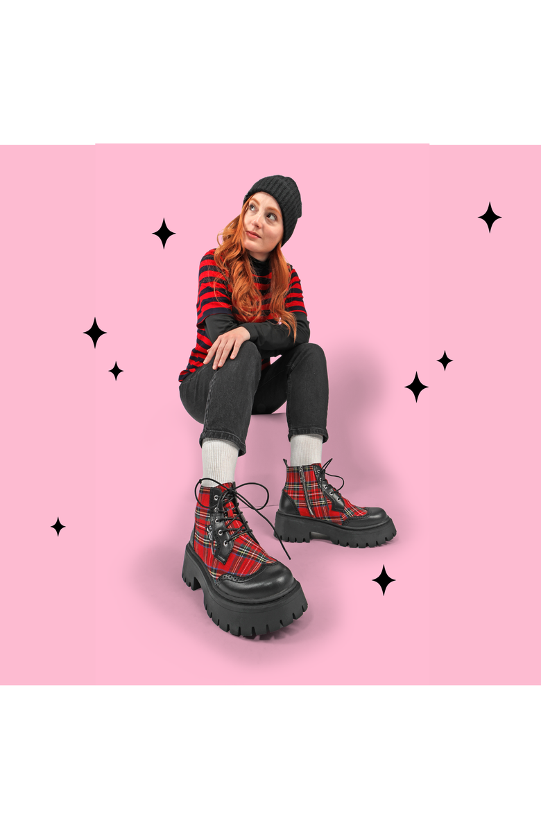 Hot Chocolate Design Red-Tartan Chunky Platform Boots, Alternate, color, Red Tartan