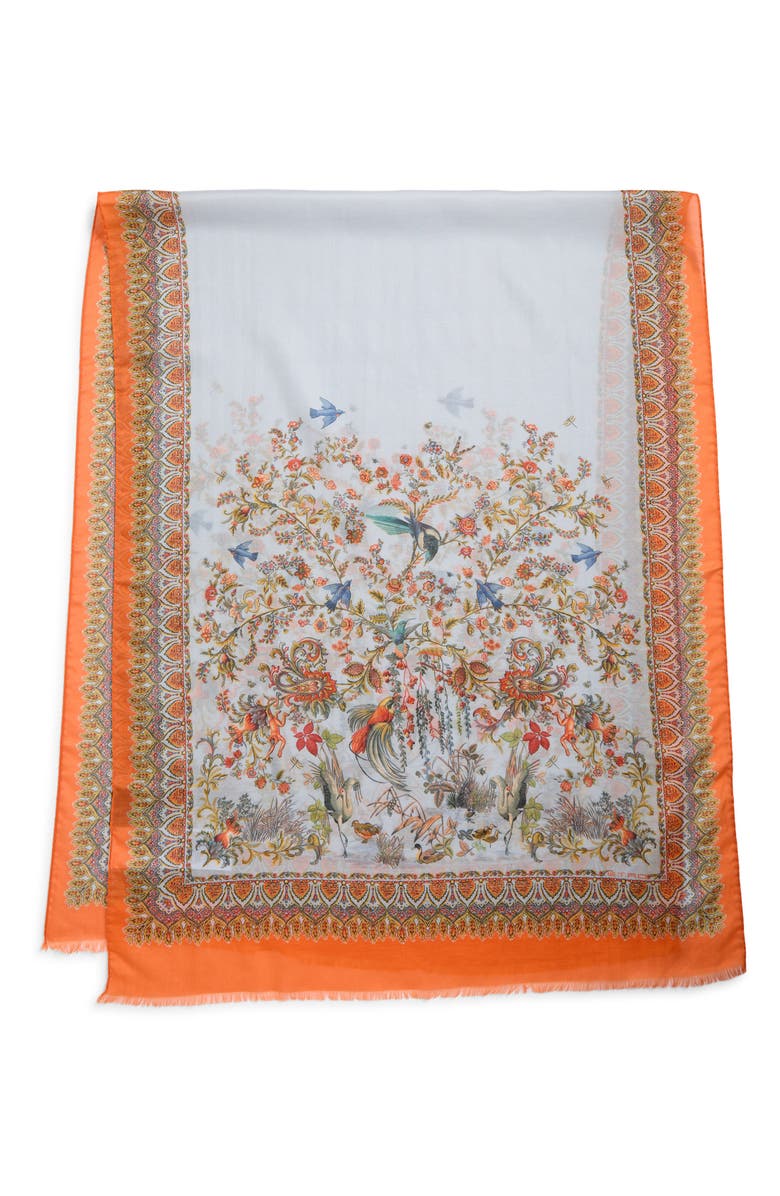 Etro Boheme Paisley Floral Cotton & Silk Fringe Scarf, Alternate, color, Print On Pale Blue Base