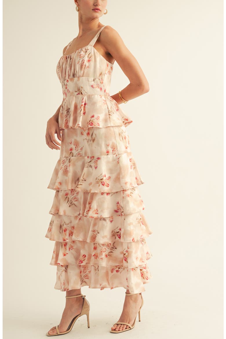 Blossom Print Sleeveless Tiered Gown, Alternate, color, SOFT PINK