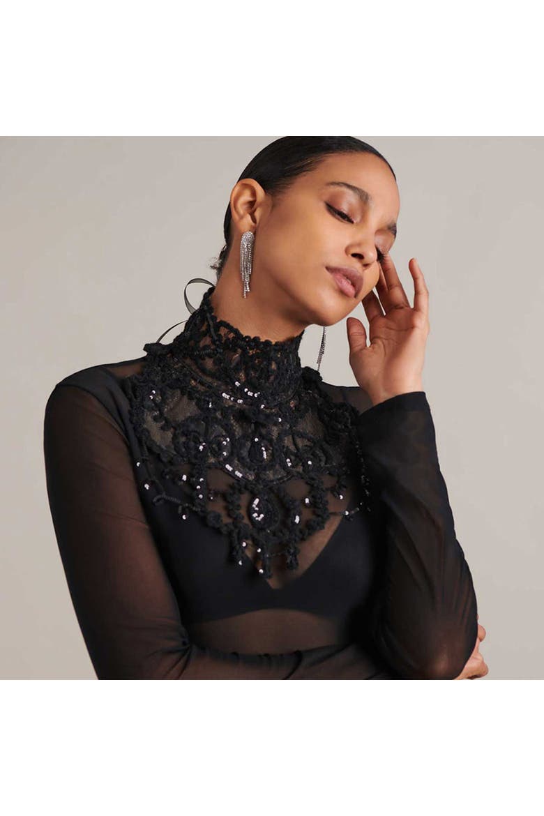 Embroidered Sequin Lace Collar, Alternate, color, Black