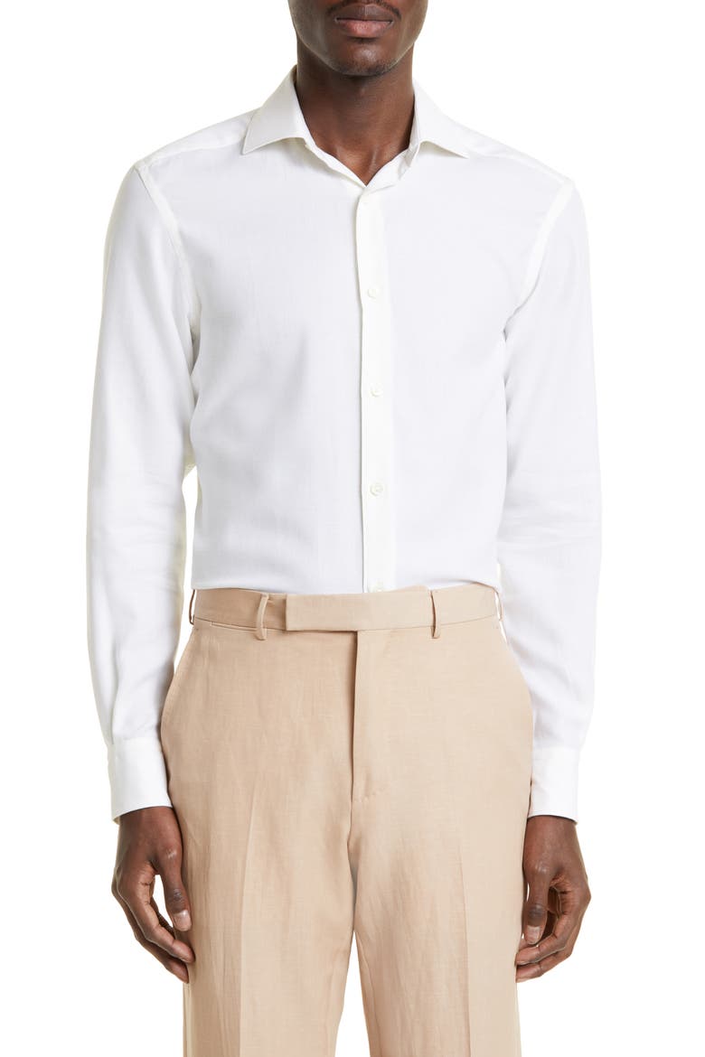 Cashco Cotton & Cashmere Button-Up Shirt, Main, color, WHITE