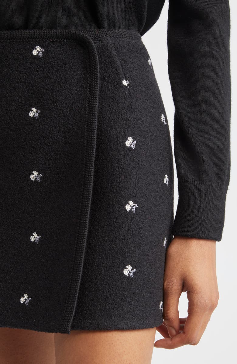 RIER Walker Floral Embroidered Wool Wrap Miniskirt, Alternate, color, Black Flowers