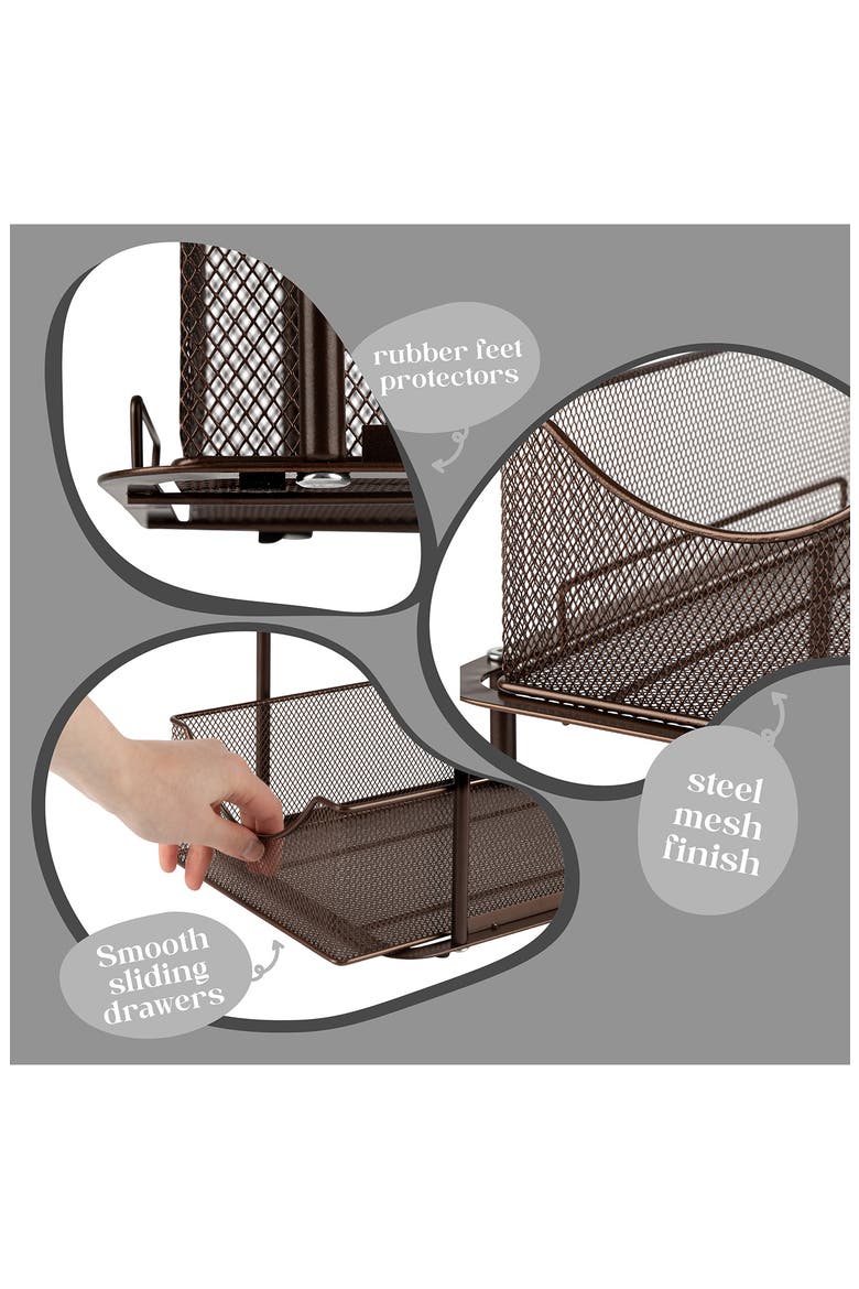 2-Pack 2 Tier Mesh Sliding Drawer Organizer Baskets, Alternate, color, BROWN