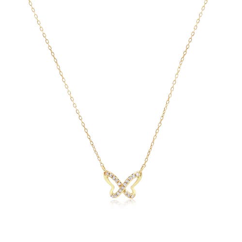 The Lovery Fine Jewelry Mini Diamond Butterfly Cutout Necklace In Gold