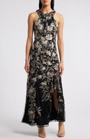 Maggy London Floral Embroidered Mesh Gown