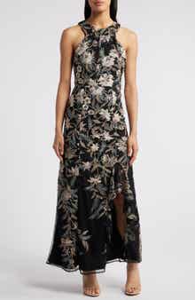 Maggy London Floral Embroidered Mesh Gown
