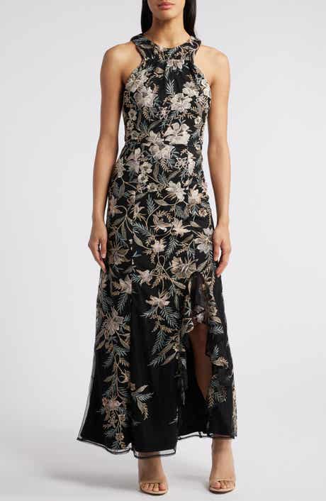 Maggy London Floral Embroidered Mesh Gown
