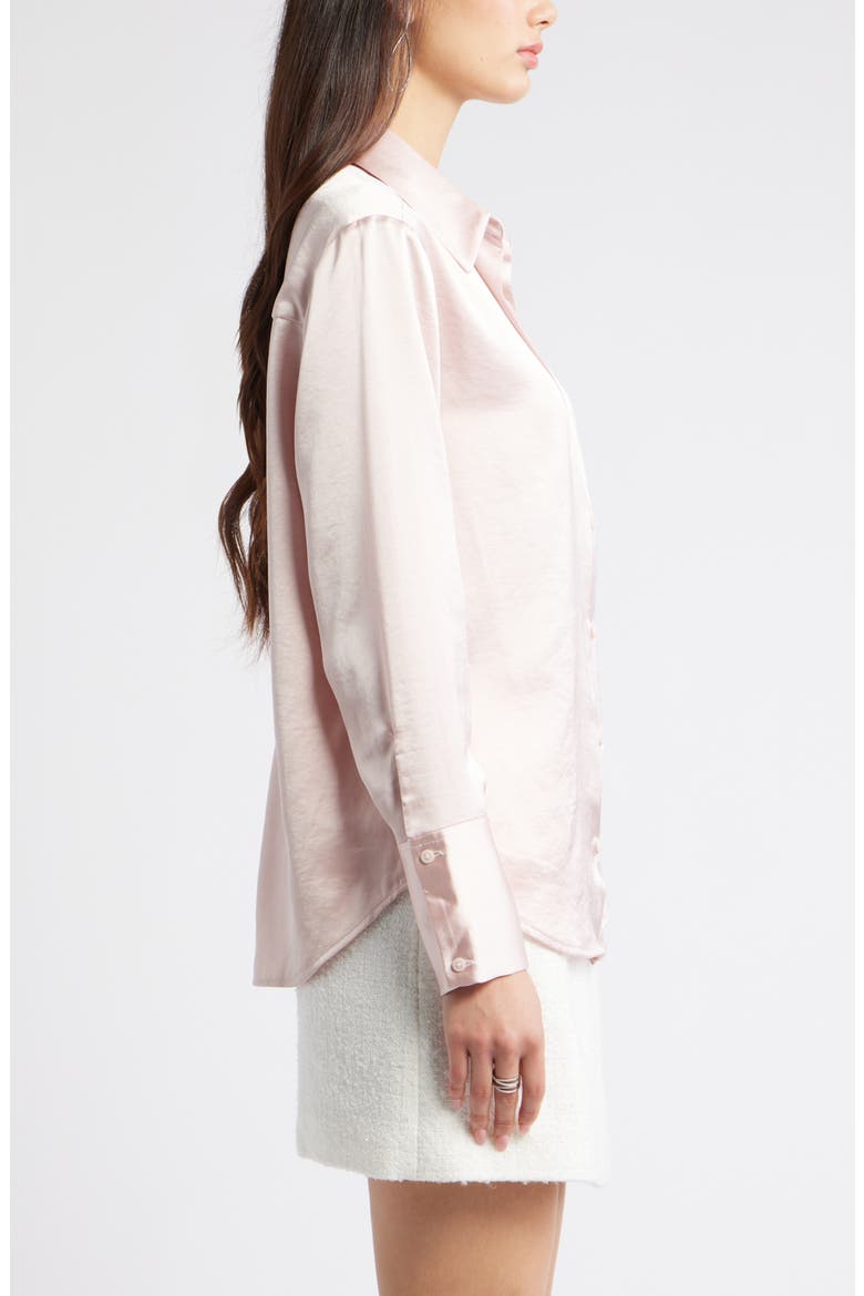 Relaxed Fit Satin Button-Up Shirt, Alternate, color, PINK SEPIA