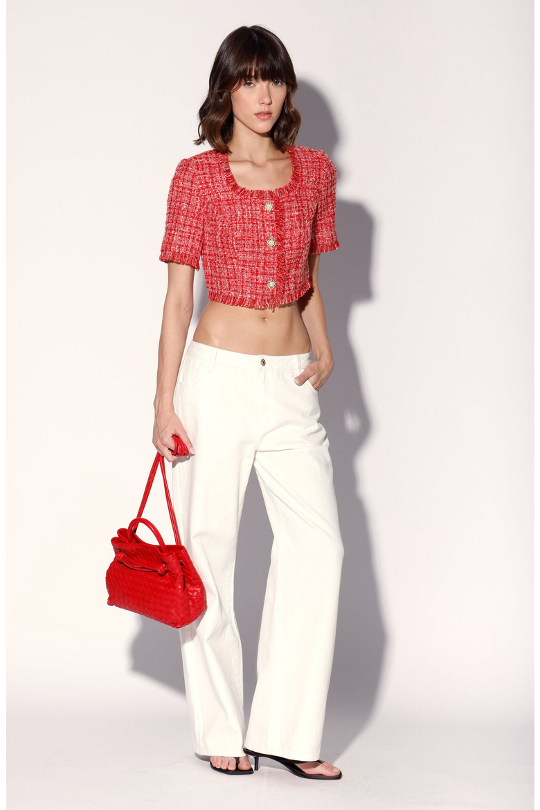 Rita Tweed Top, Alternate, color, Cherry Tweed