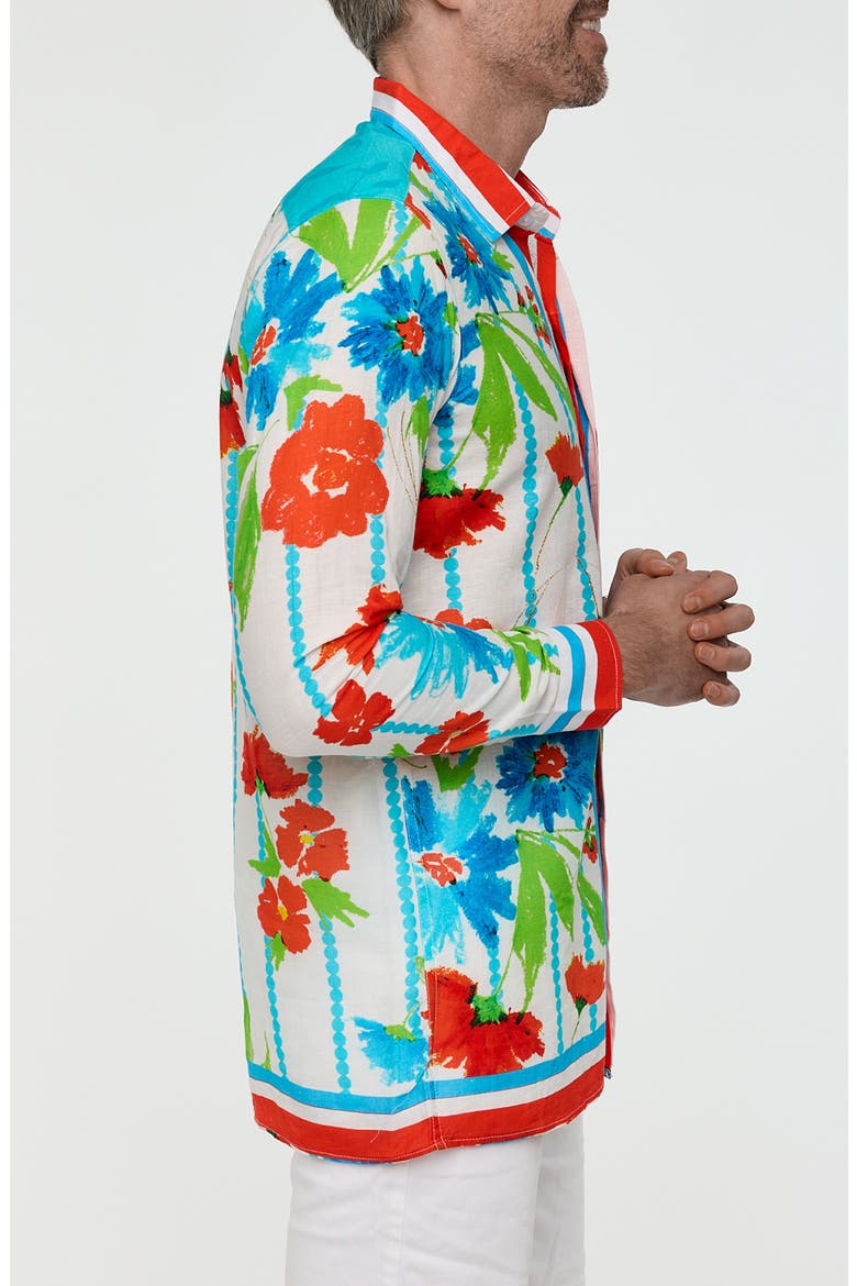 Floral Button-Up Resort Shirt, Alternate, color, WHITE