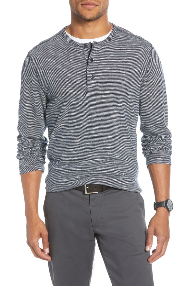 Slub Stripe Long Sleeve Henley, Main, color, NAVY IRIS WHITE STRIPE