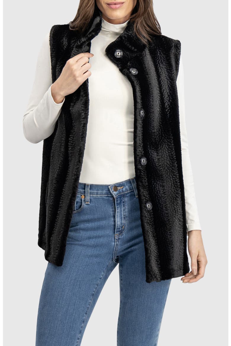 Fur-Free Mink (Faux Fur) Reversible Vest, Alternate, color, BLACK/BLACK