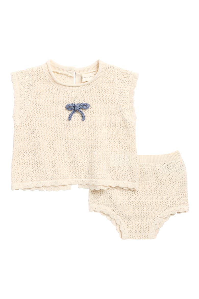 Scallop Knit Top & Bloomers Set, Main, color, NATURAL