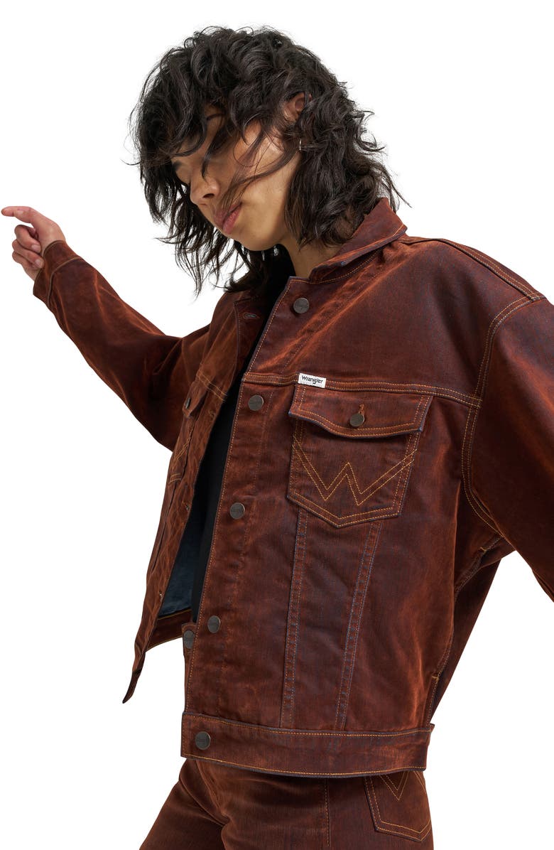 Wrangler Flocked Denim Cowboy Jacket, Alternate, color, Cinnamon Hill