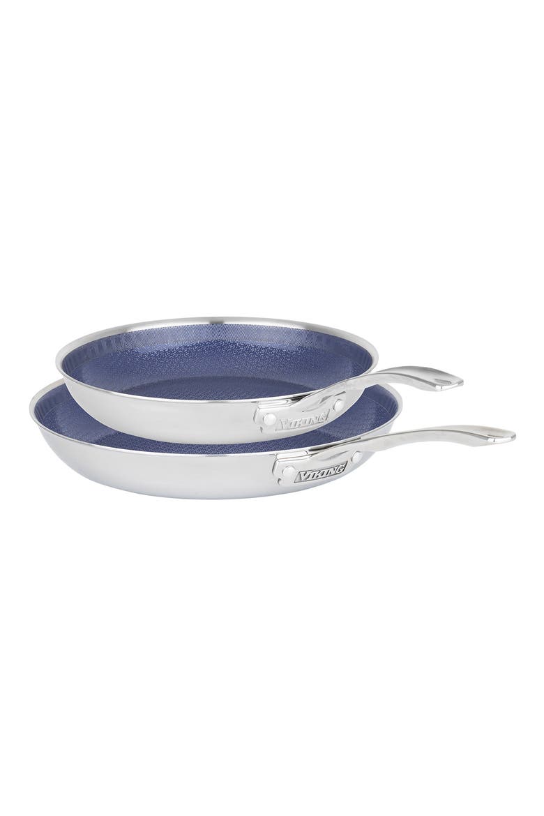 2-Piece Hybrid Ceramic Frying Pan Set, Alternate, color, STAINLESS STEEL/ BLUE