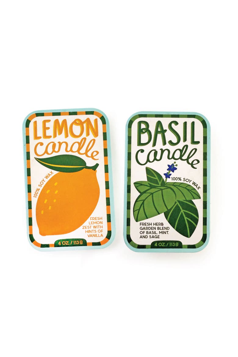 Basil & Lemon Candle Set of 2, Main, color, Green