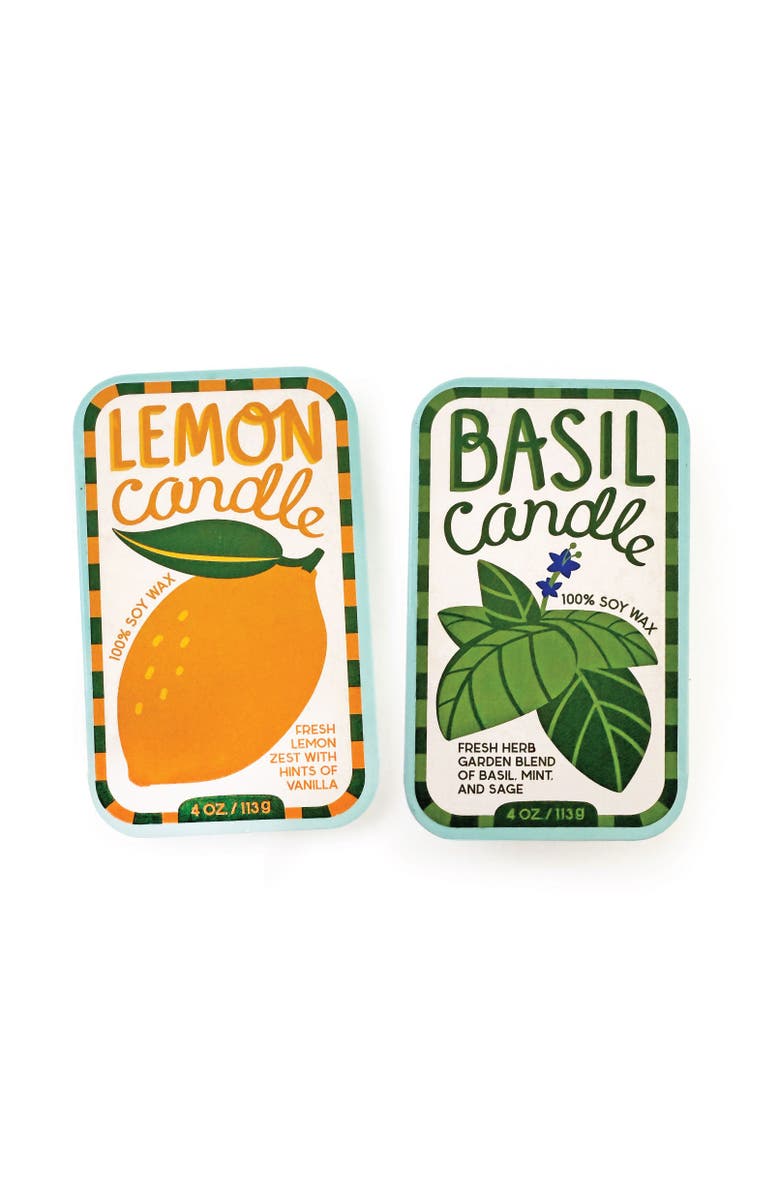 The Neighborgoods Basil & Lemon Candle Set of 2, Main, color, Green
