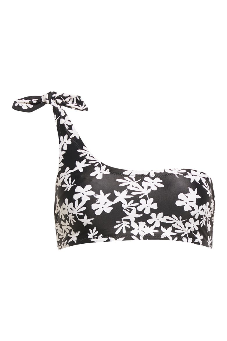 Sea Floral One-Shoulder Bikini Top, Alternate, color, BLACK