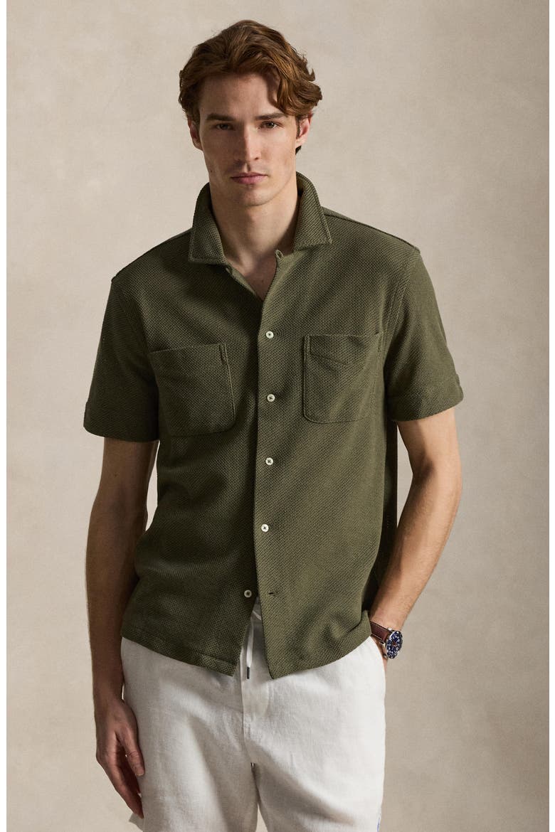 Textured Pointelle Camp Shirt, Alternate, color, CRUISE OLIVE