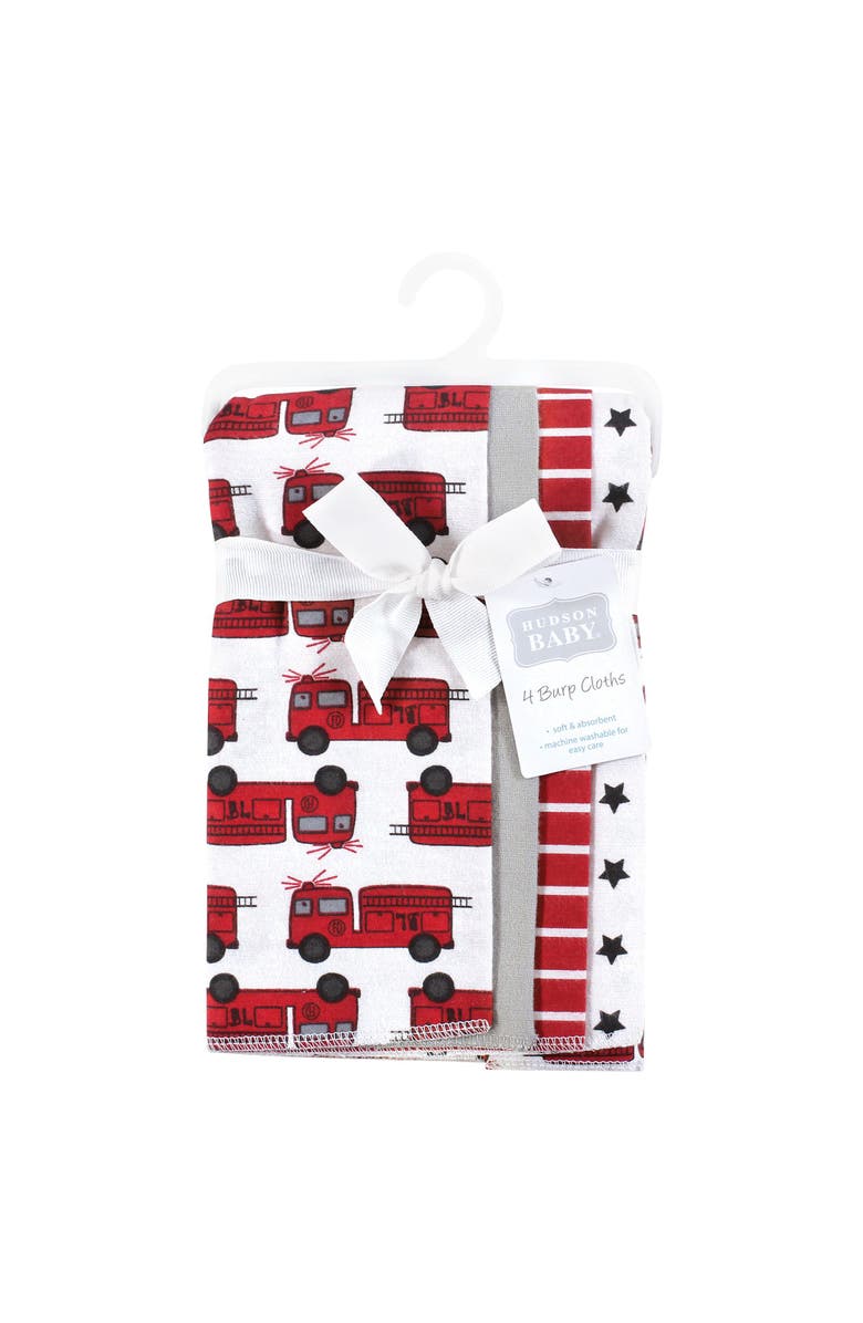 Hudson Baby 4Pk Cotton-Poly Flannel Burp Cloths, Alternate, color, Fire Truck